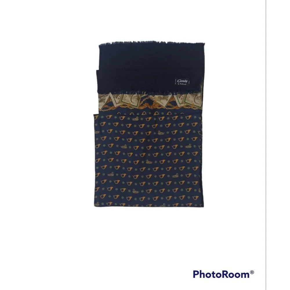 CANDY BY ORLANDI Blue Hunting Silk/Wool Scarf ITALY 63